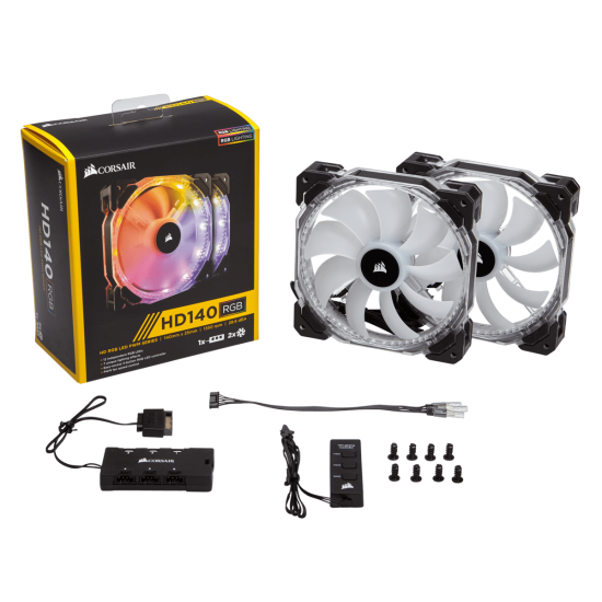 Corsair HD140 RGB LED High Performance 140mm PWM Fan Twin Pack With Controller
