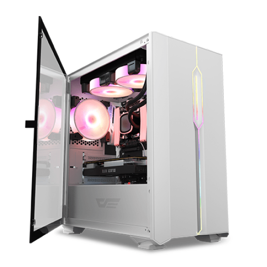 Aigo DarkFlash DLM23 Tempered Glass M-ATX Gaming Casing (White)